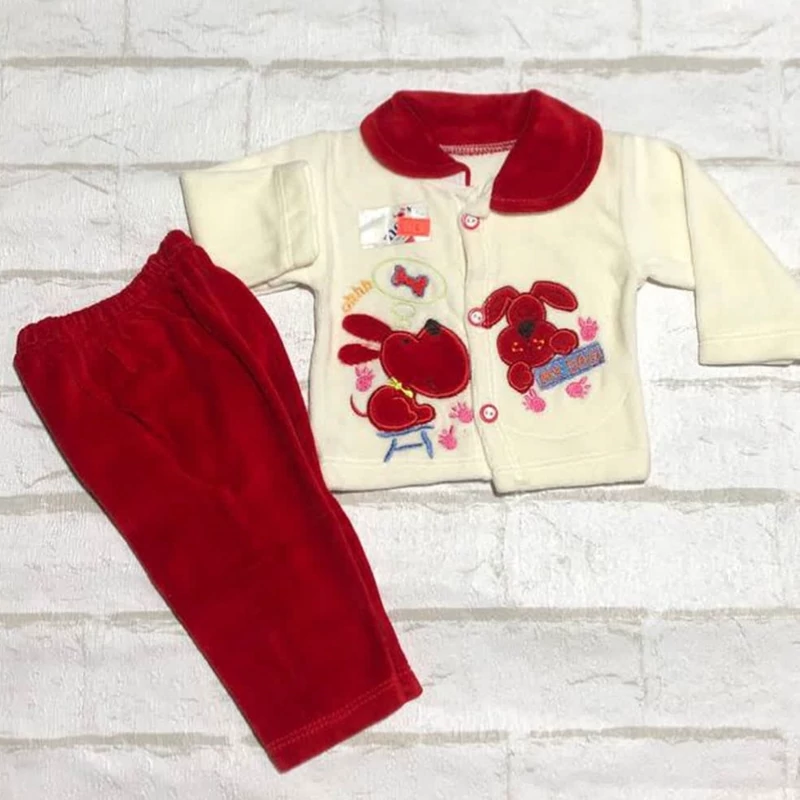 بلوز شلوار مخمل نوزادی طرح هاپو