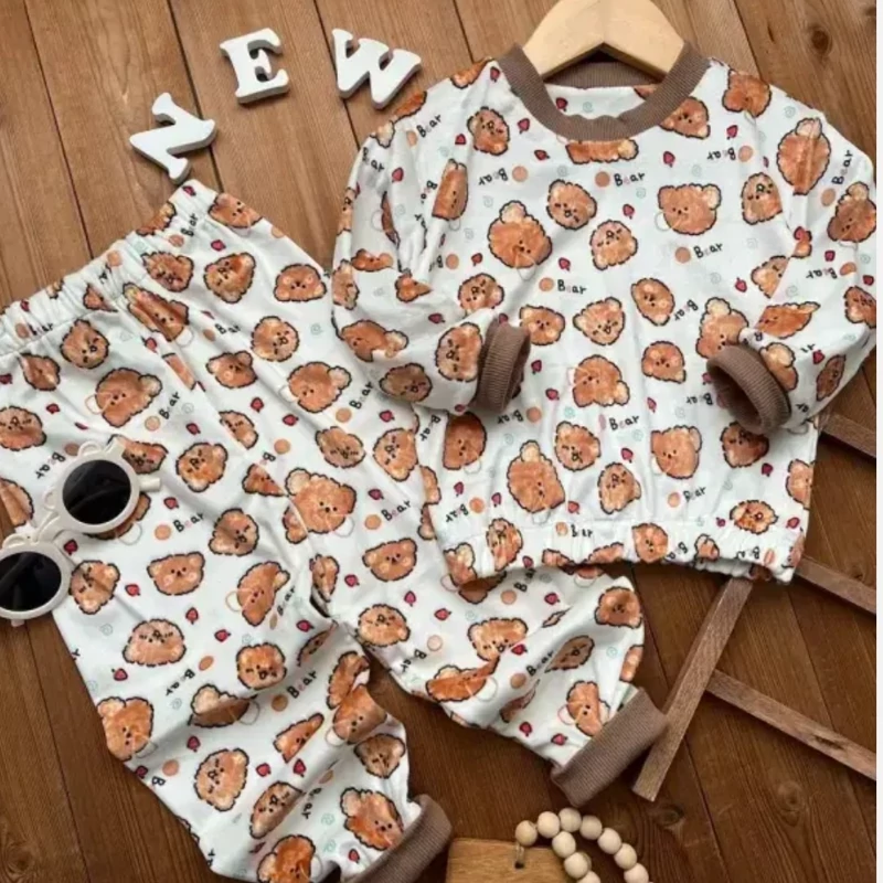 بلوز شلوار مخمل پسرانه طرح خرس تدی