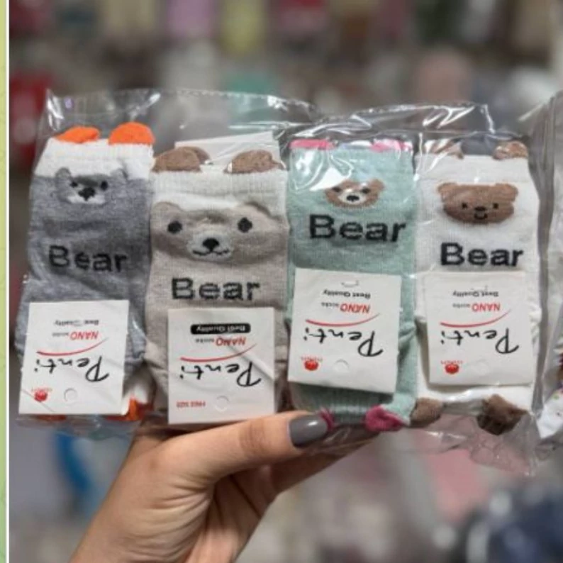 سیسمونی جوراب نوزادی تا دوسال طرح دار گوش دار